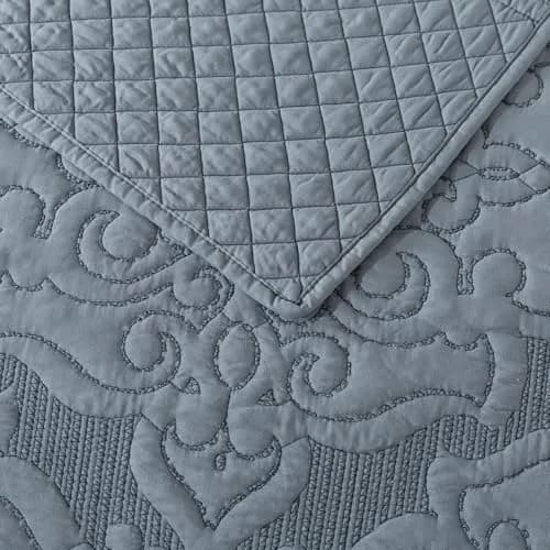 NEWLAKE Reversible Quilt Bedspread Embroidered Microfiber Coverlet Set,Jacquard Embossed Floral,Grey, King Size | All-Season Reversible Bedding thumbnail 5