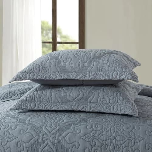 NEWLAKE Reversible Quilt Bedspread Embroidered Microfiber Coverlet Set,Jacquard Embossed Floral,Grey, King Size | All-Season Reversible Bedding thumbnail 6