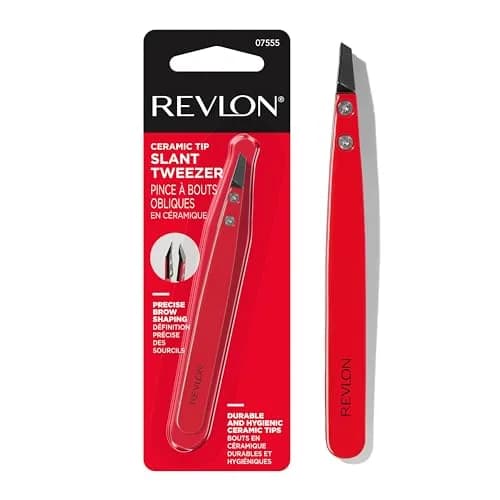 Revlon Ceramic Slanted Tip Tweezers, Precision For Eyebrow Shaping and Fine Hair Removal, Stainless Steel Body, Red, 1 Count | Hand-Finished Ceramic Tip thumbnail 1