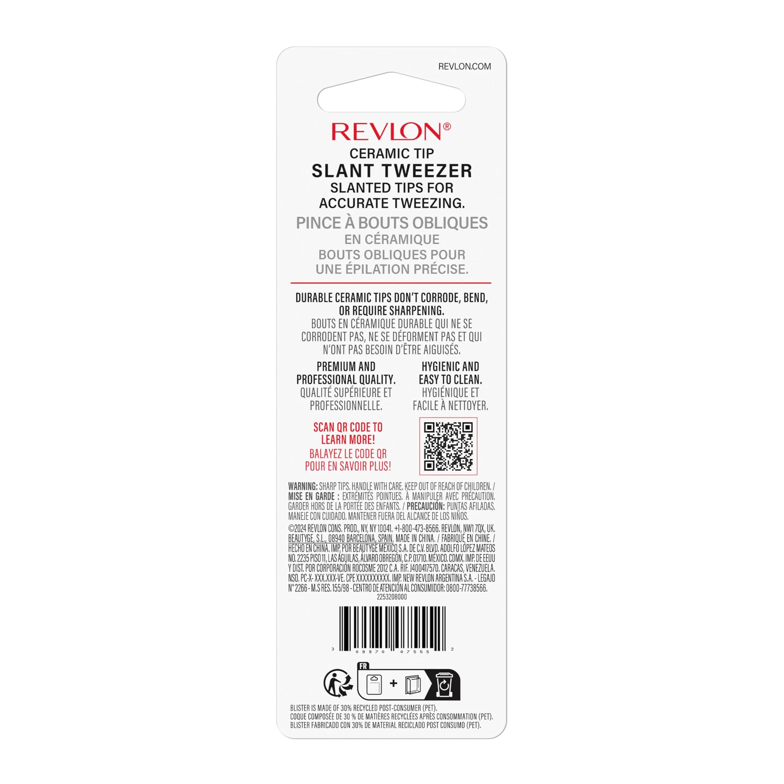Revlon Ceramic Slanted Tip Tweezers, Precision For Eyebrow Shaping and Fine Hair Removal, Stainless Steel Body, Red, 1 Count | Hand-Finished Ceramic Tip - view 4