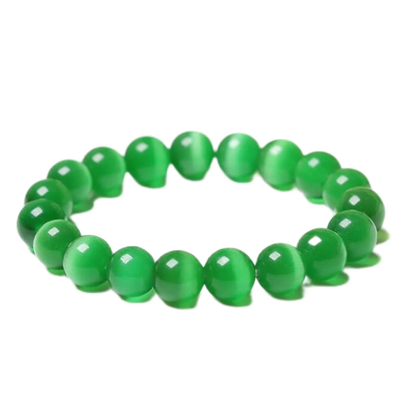Suoirblss Green Cat's Eye Stone Bracelet 10mm (0.39 inch) | Crystal Gemstone Beaded Yoga Bracelet for Women & Men — Green