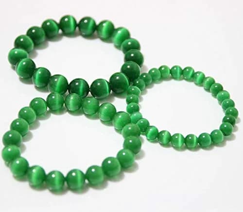 Suoirblss Green Cat's Eye Stone Bracelet 10mm (0.39 inch) | Crystal Gemstone Beaded Yoga Bracelet for Women & Men thumbnail 2