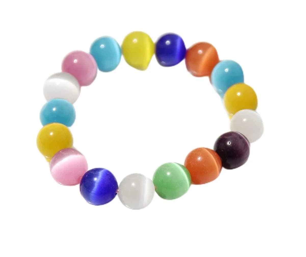 Suoirblss Cat's Eye Stone Bracelet 12mm (0.47 inch) | Crystal Gemstone Beaded Yoga Bracelet for Women & Men — Colorful