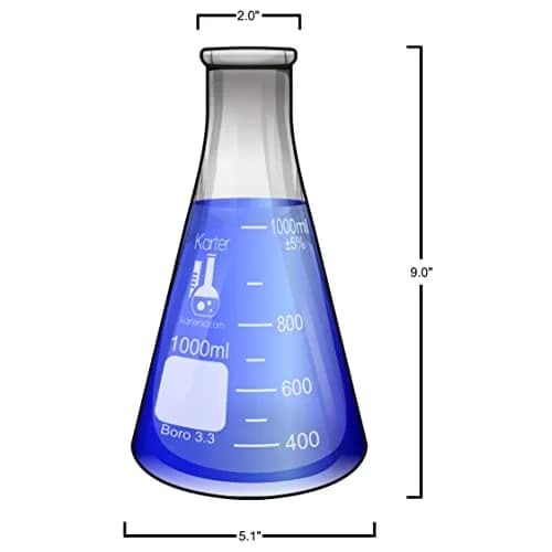 Karter Scientific 1000ml Narrow Mouth Erlenmeyer Flask with Rubber Stopper | 3.3 Borosilicate Glass, Heavy Duty Rim, 228mm Height thumbnail 3