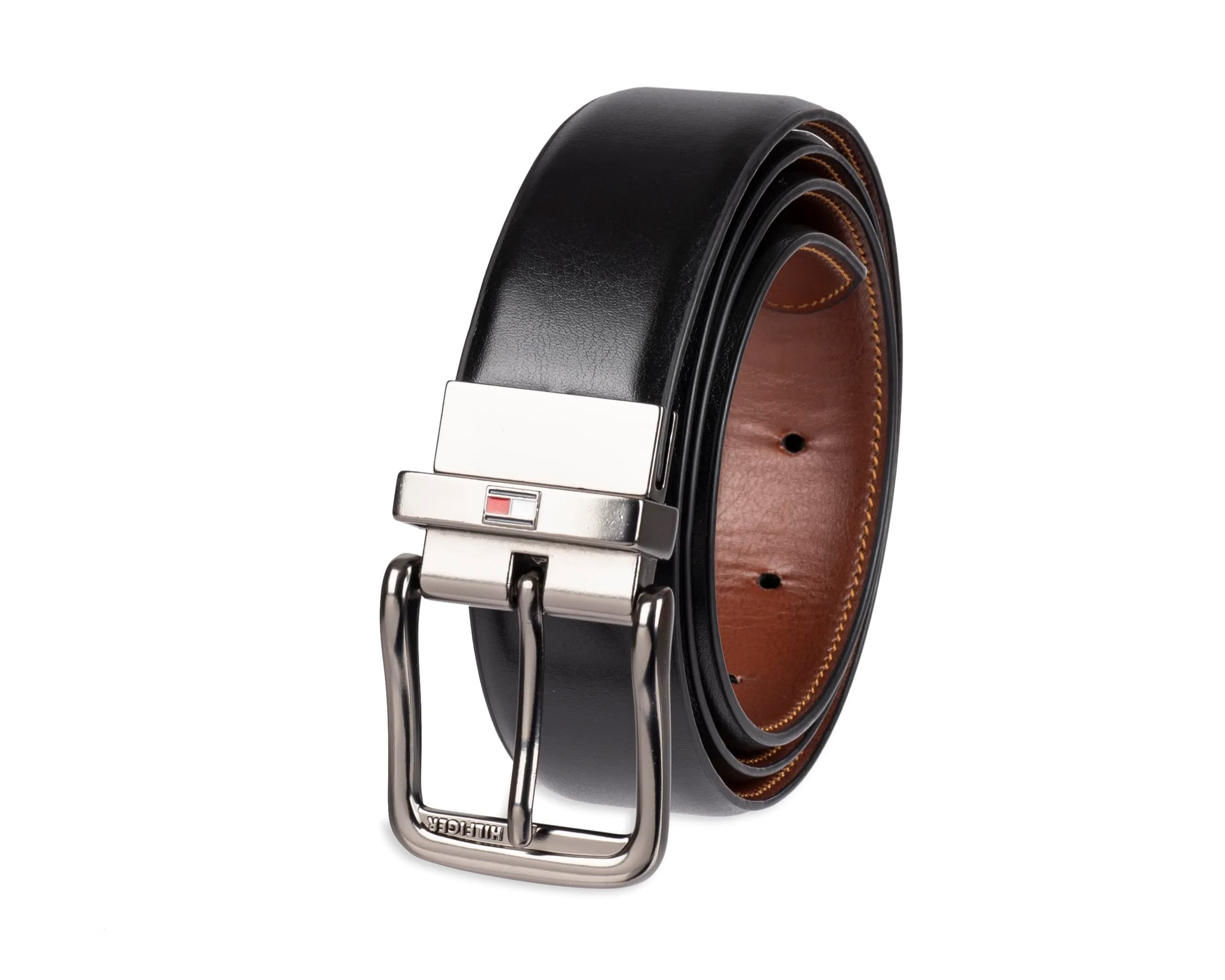 Tommy Hilfiger Men's Black/Tan Stretch Reversible Belt, Large (38-40 Waist)