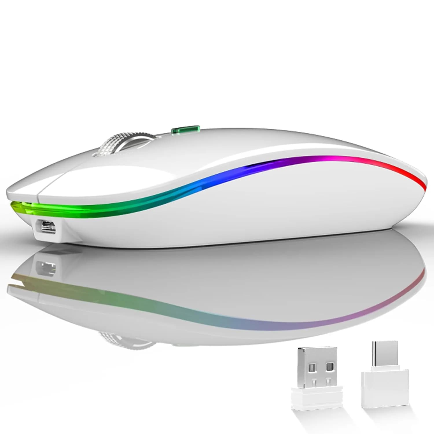 Uiosmuph G12 LED Wireless Mouse - White | Rechargeable, Silent, USB-C, 1600 DPI - main product image