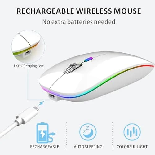 Uiosmuph G12 LED Wireless Mouse - White | Rechargeable, Silent, USB-C, 1600 DPI thumbnail 4