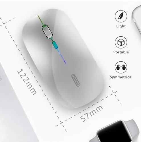 Uiosmuph G12 LED Wireless Mouse, Rechargeable Silent Mouse with USB C Adapter, 1600DPI Optical, 4.4 x 2.22 x 0.79 inches, Silver | Modern Style thumbnail 4