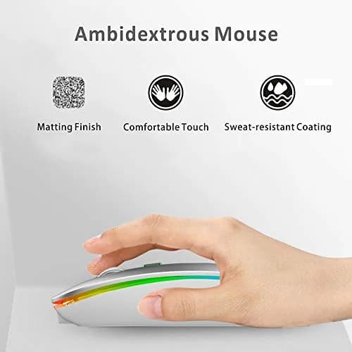 Uiosmuph G12 LED Wireless Mouse, Rechargeable Silent Mouse with USB C Adapter, 1600DPI Optical, 4.4 x 2.22 x 0.79 inches, Silver | Modern Style thumbnail 6