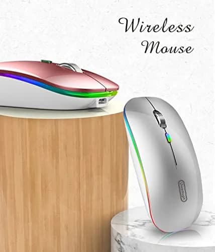 Uiosmuph G12 LED Wireless Mouse, Rechargeable Silent Mouse with USB C Adapter, 1600DPI Optical, 4.4 x 2.22 x 0.79 inches, Silver | Modern Style thumbnail 8