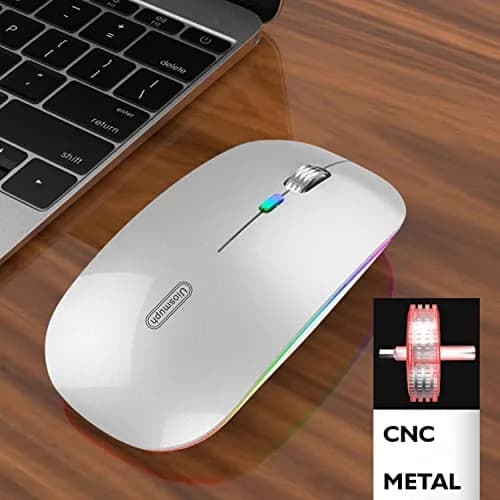 Uiosmuph G12 LED Wireless Mouse, Rechargeable Silent Mouse with USB C Adapter, 1600DPI Optical, 4.4 x 2.22 x 0.79 inches, Silver | Modern Style thumbnail 3