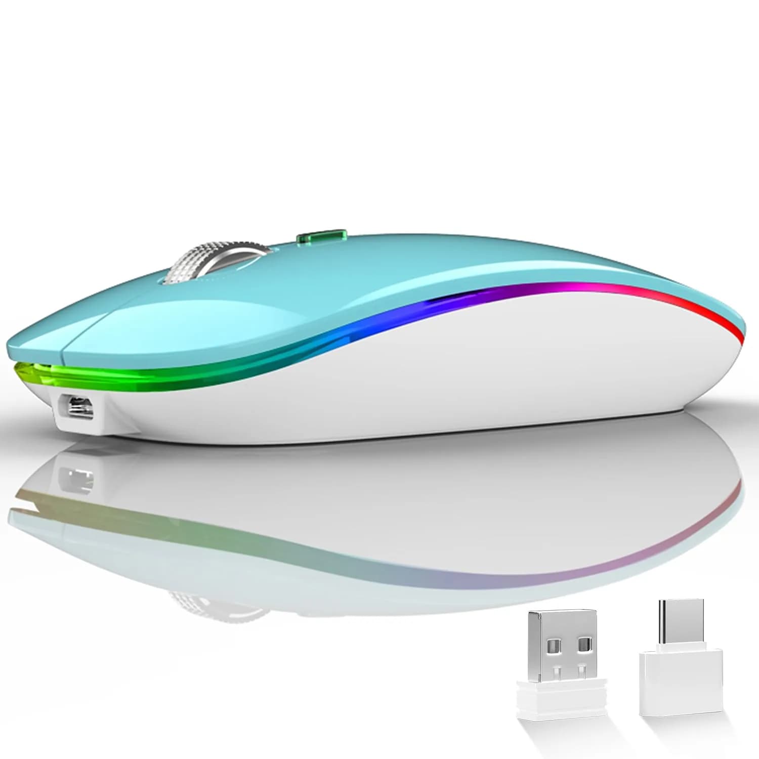 Uiosmuph G12 LED Wireless Mouse, Rechargeable Silent Mouse with USB C Adapter, 1600DPI Optical, Blue | Modern Style - main product image
