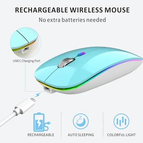 Uiosmuph G12 LED Wireless Mouse, Rechargeable Silent Mouse with USB C Adapter, 1600DPI Optical, Blue | Modern Style thumbnail 4