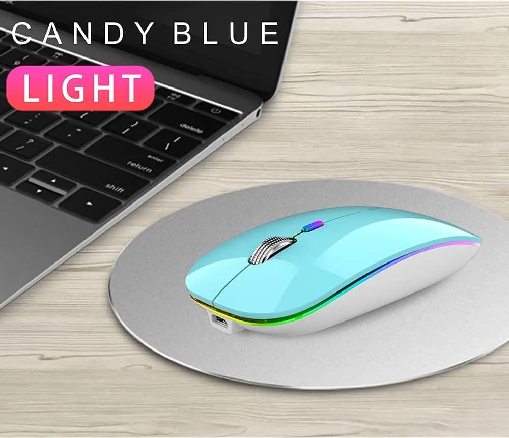 Uiosmuph G12 LED Wireless Mouse, Rechargeable Silent Mouse with USB C Adapter, 1600DPI Optical, Blue | Modern Style - view 6