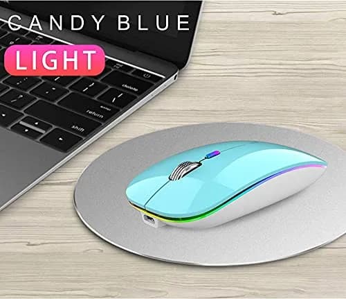 Uiosmuph G12 LED Wireless Mouse, Rechargeable Silent Mouse with USB C Adapter, 1600DPI Optical, Blue | Modern Style thumbnail 6