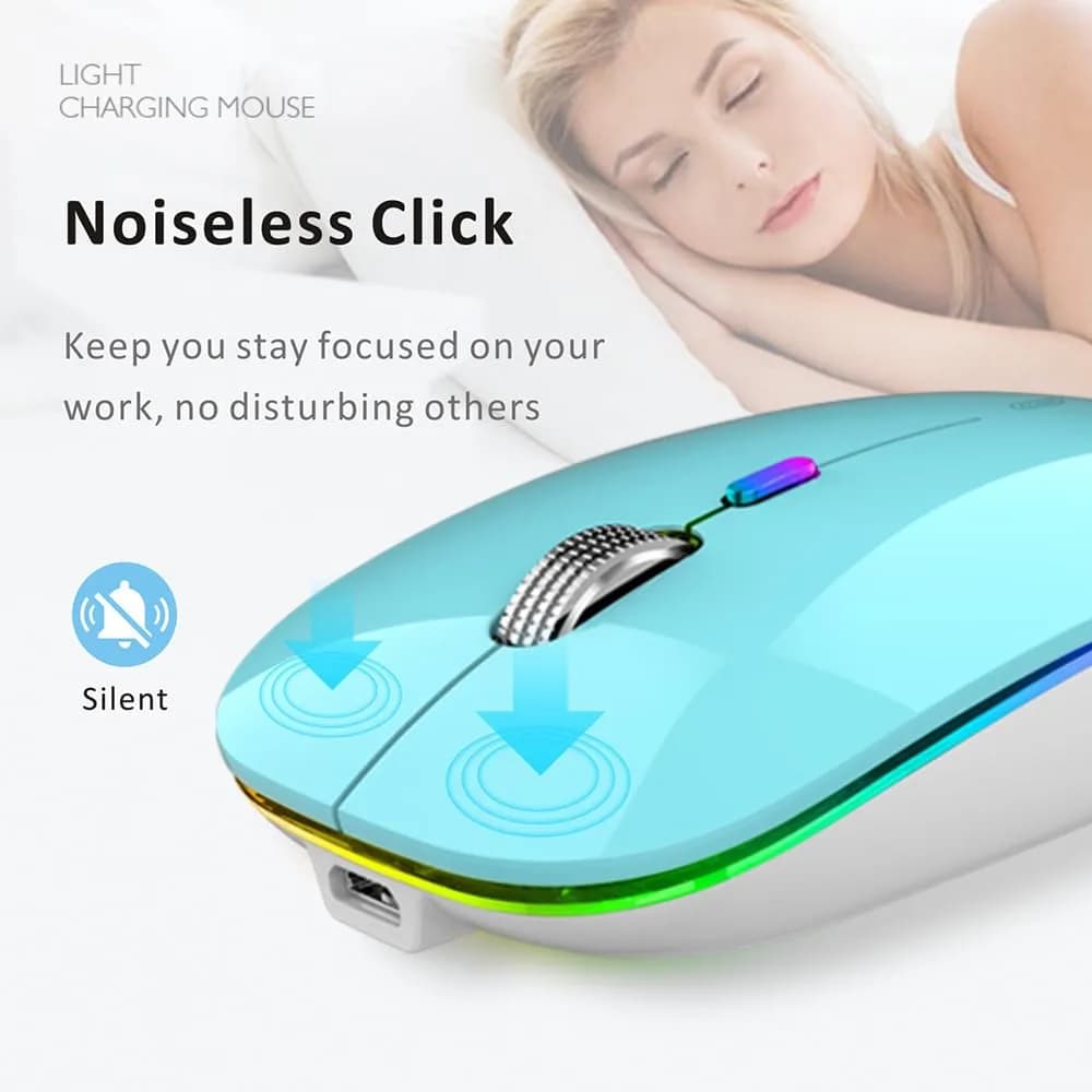 Uiosmuph G12 LED Wireless Mouse, Rechargeable Silent Mouse with USB C Adapter, 1600DPI Optical, Blue | Modern Style - view 7