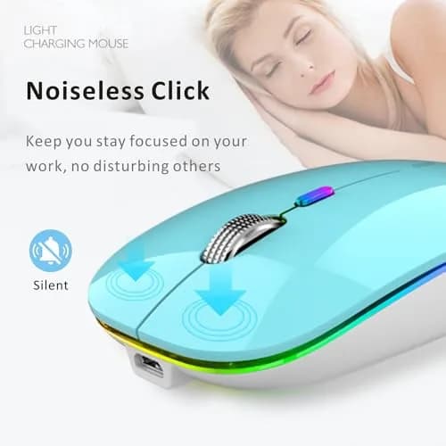 Uiosmuph G12 LED Wireless Mouse, Rechargeable Silent Mouse with USB C Adapter, 1600DPI Optical, Blue | Modern Style thumbnail 7