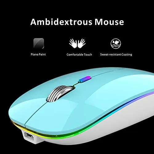Uiosmuph G12 LED Wireless Mouse, Rechargeable Silent Mouse with USB C Adapter, 1600DPI Optical, Blue | Modern Style thumbnail 8