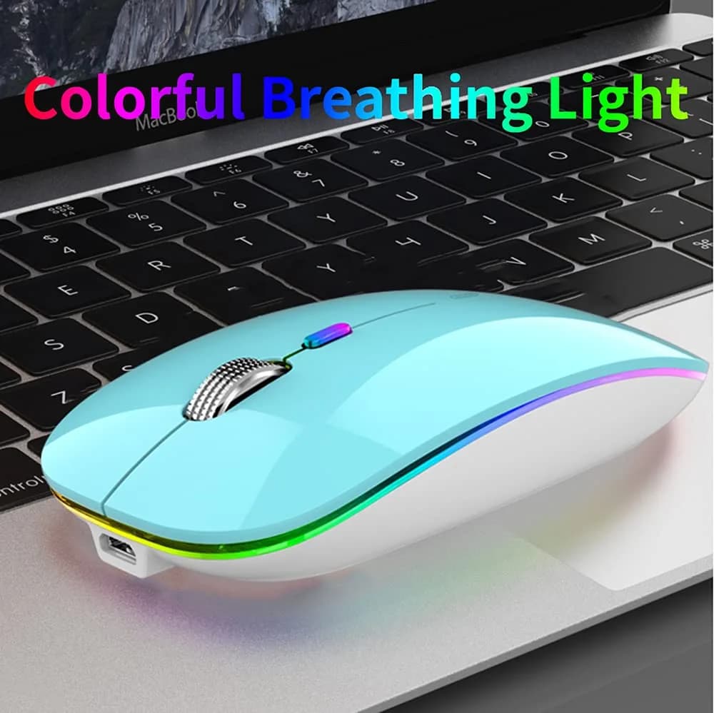 Uiosmuph G12 LED Wireless Mouse, Rechargeable Silent Mouse with USB C Adapter, 1600DPI Optical, Blue | Modern Style - view 2