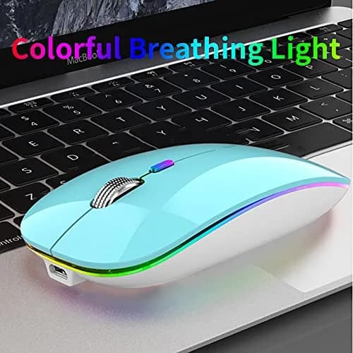 Uiosmuph G12 LED Wireless Mouse, Rechargeable Silent Mouse with USB C Adapter, 1600DPI Optical, Blue | Modern Style thumbnail 2