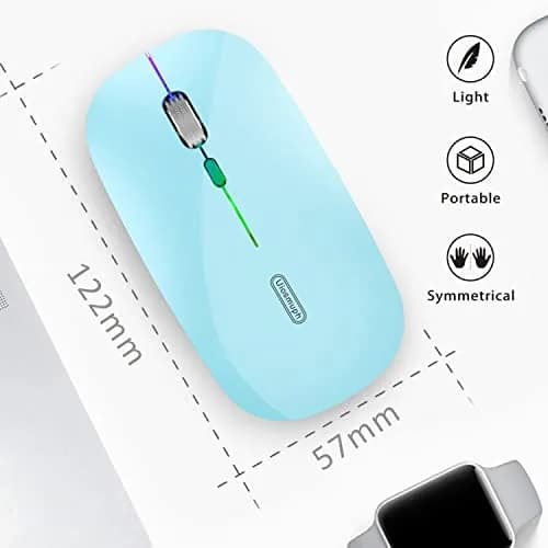 Uiosmuph G12 LED Wireless Mouse, Rechargeable Silent Mouse with USB C Adapter, 1600DPI Optical, Blue | Modern Style thumbnail 3