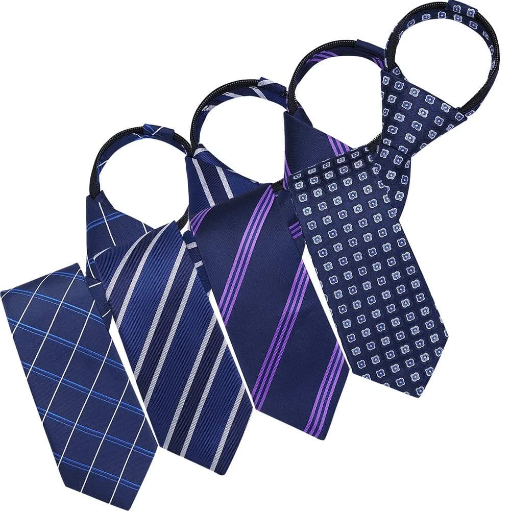 AUSKY 4 Packs Pre-tied Adjustable Zipper Skinny necktie 2.35in | Classic Slim Ties for Men & Boys