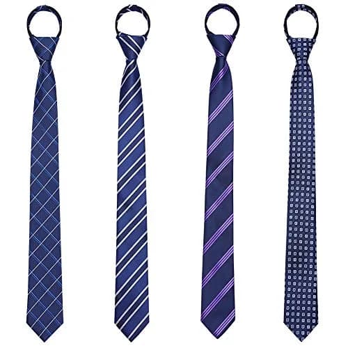 AUSKY 4 Packs Pre-tied Adjustable Zipper Skinny necktie 2.35in | Classic Slim Ties for Men & Boys thumbnail 7
