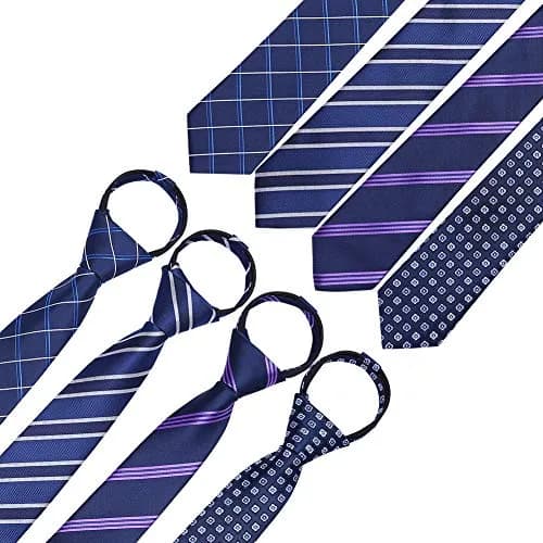 AUSKY 4 Packs Pre-tied Adjustable Zipper Skinny necktie 2.35in | Classic Slim Ties for Men & Boys thumbnail 2
