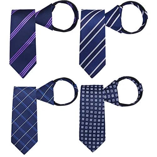 AUSKY 4 Packs Pre-tied Adjustable Zipper Skinny necktie 2.35in | Classic Slim Ties for Men & Boys thumbnail 3