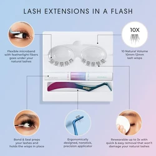 KISS Falscara DIY Lash Extension Starter Kit 10 Reusable Featherlight Wisps, Bond & Seal, Applicator thumbnail 9