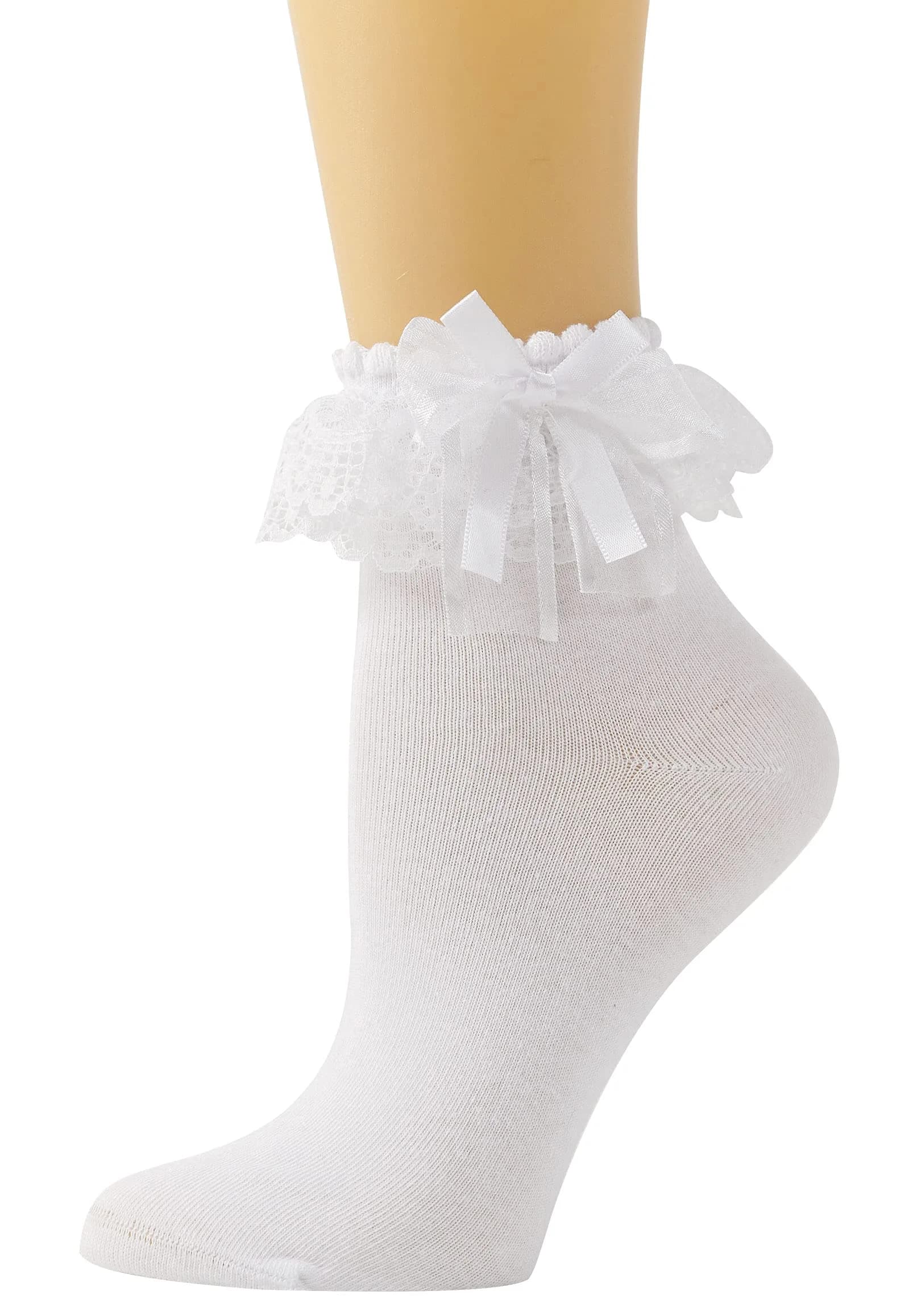 SEMOHOLLI Women's Lace Ruffle Ankle Socks | 1 Pair, White — 1 Pairs-white