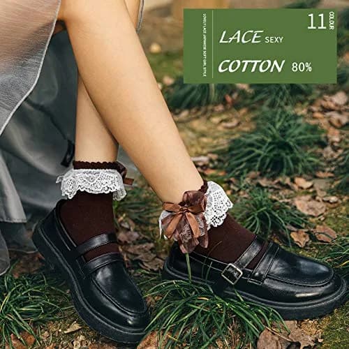 SEMOHOLLI Women's Lace Ruffle Ankle Socks | 1 Pair, White thumbnail 4