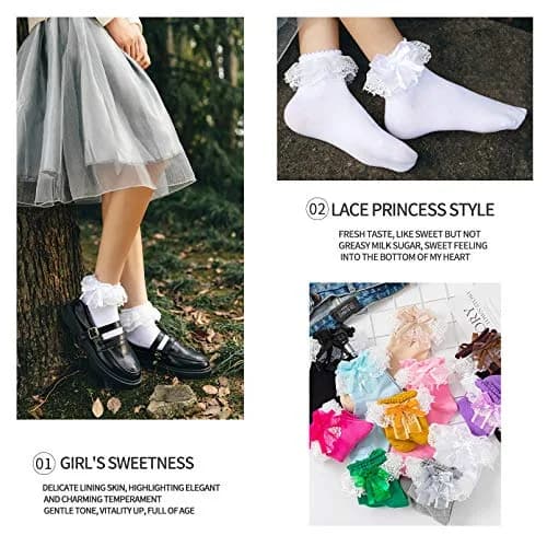 SEMOHOLLI Women's Lace Ruffle Ankle Socks | 1 Pair, White thumbnail 5