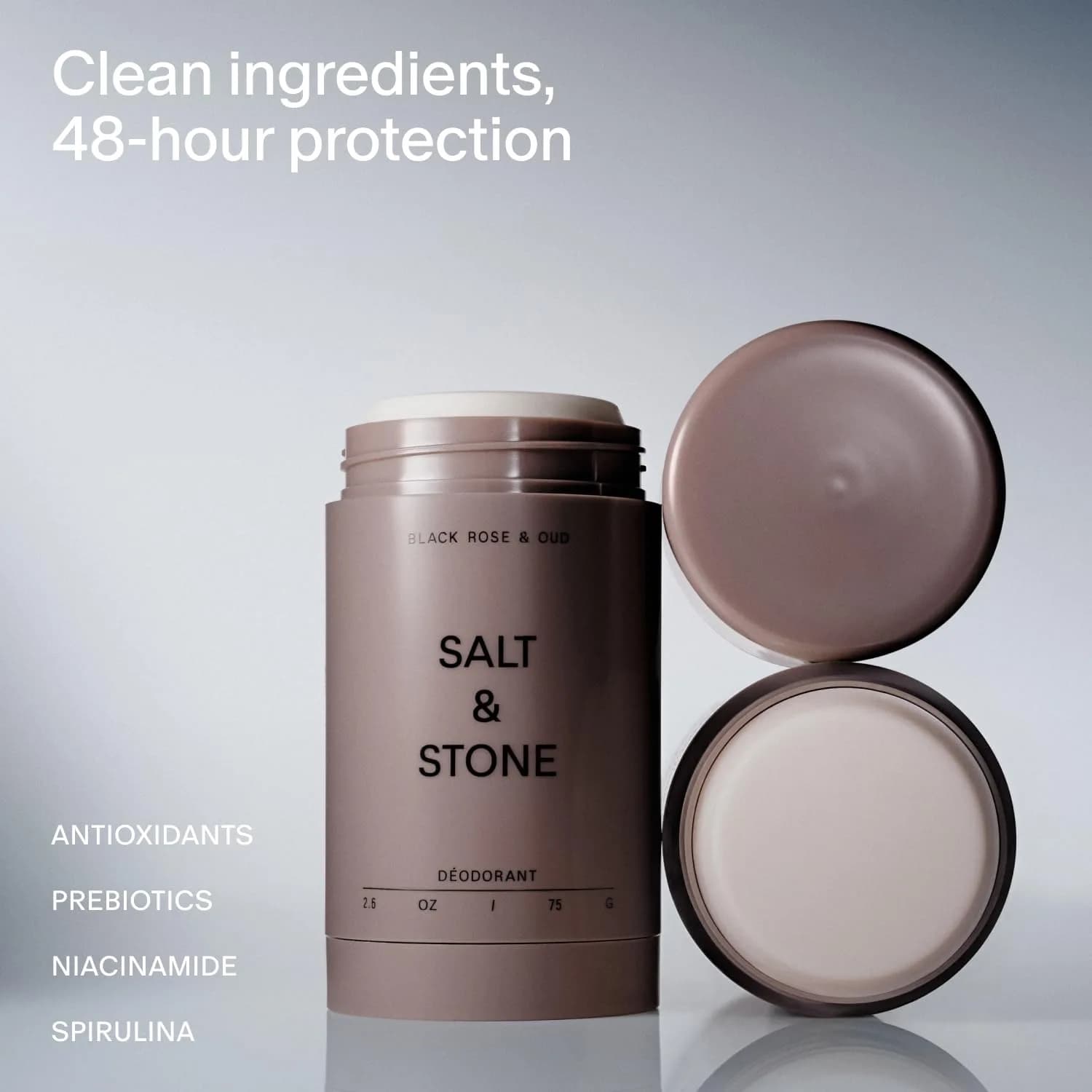 Salt & Stone Aluminum Free Deodorant, Black Rose & Oud Scent, Extra Strength 48 Hour Protection, 2.6oz - view 2