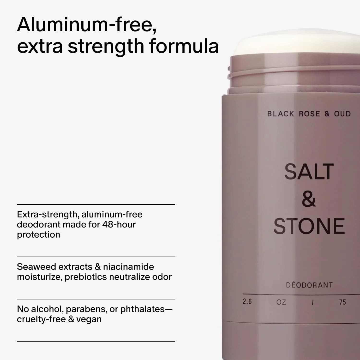 Salt & Stone Aluminum Free Deodorant, Black Rose & Oud Scent, Extra Strength 48 Hour Protection, 2.6oz - view 5