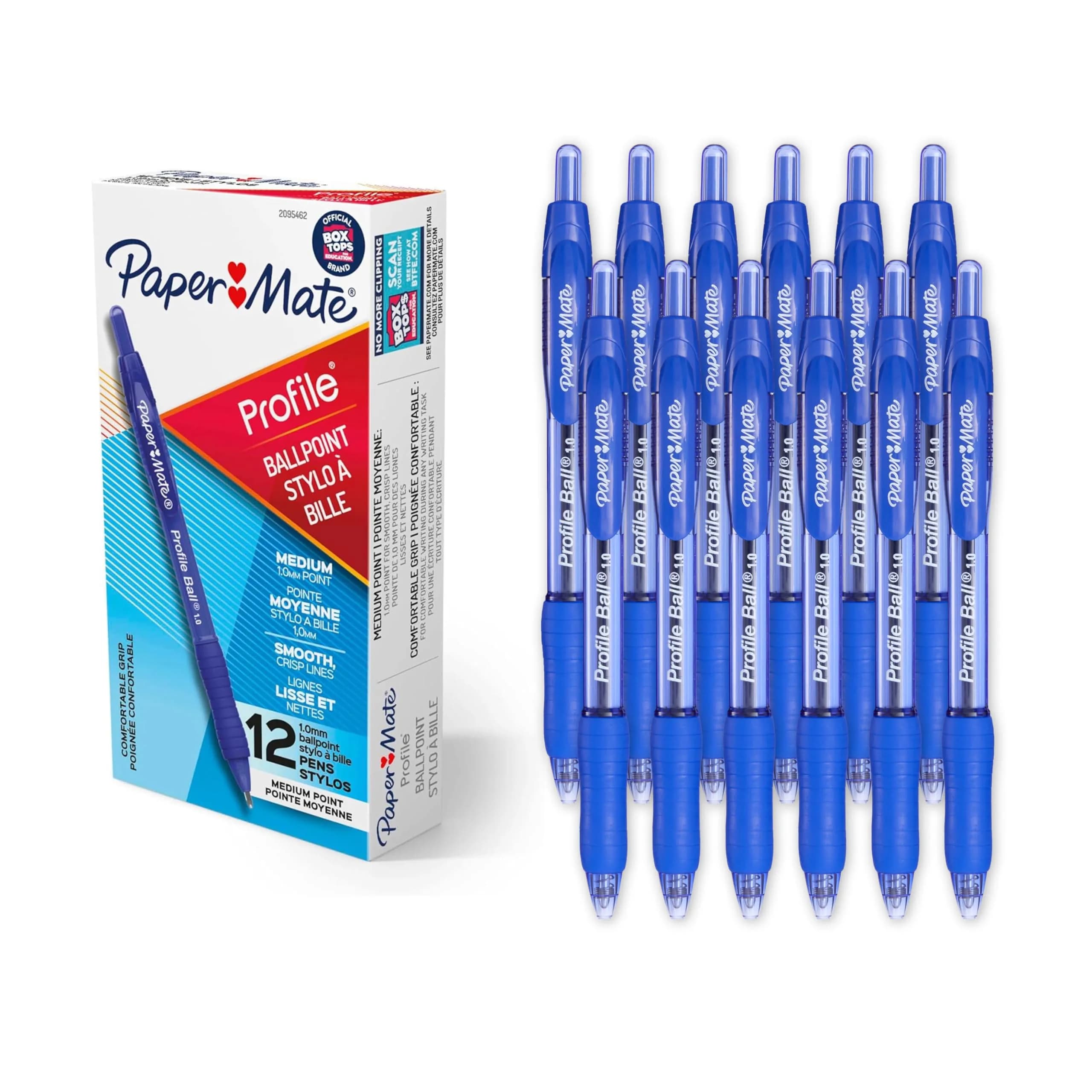 Paper Mate Profile Ballpoint Pens, Retractable, Medium Point (1.0mm), Blue Ink | Comfortable Grip for Everyday Writing