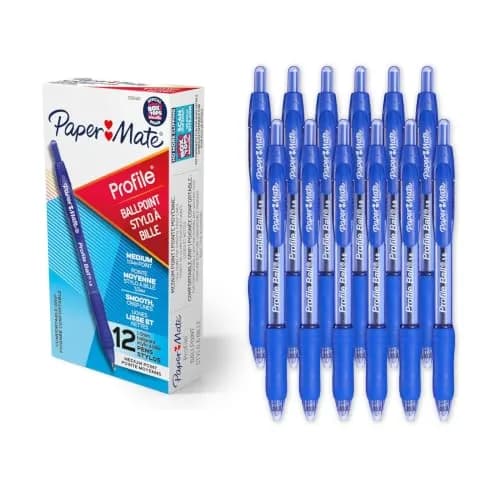 Paper Mate Profile Ballpoint Pens, Retractable, Medium Point (1.0mm), Blue Ink | Comfortable Grip for Everyday Writing thumbnail 1