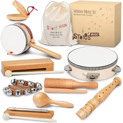 Stoie’s Wooden Musical Instruments for Kids Ages 3+ | Montessori Music Toy Set with 13 Instruments thumbnail 1