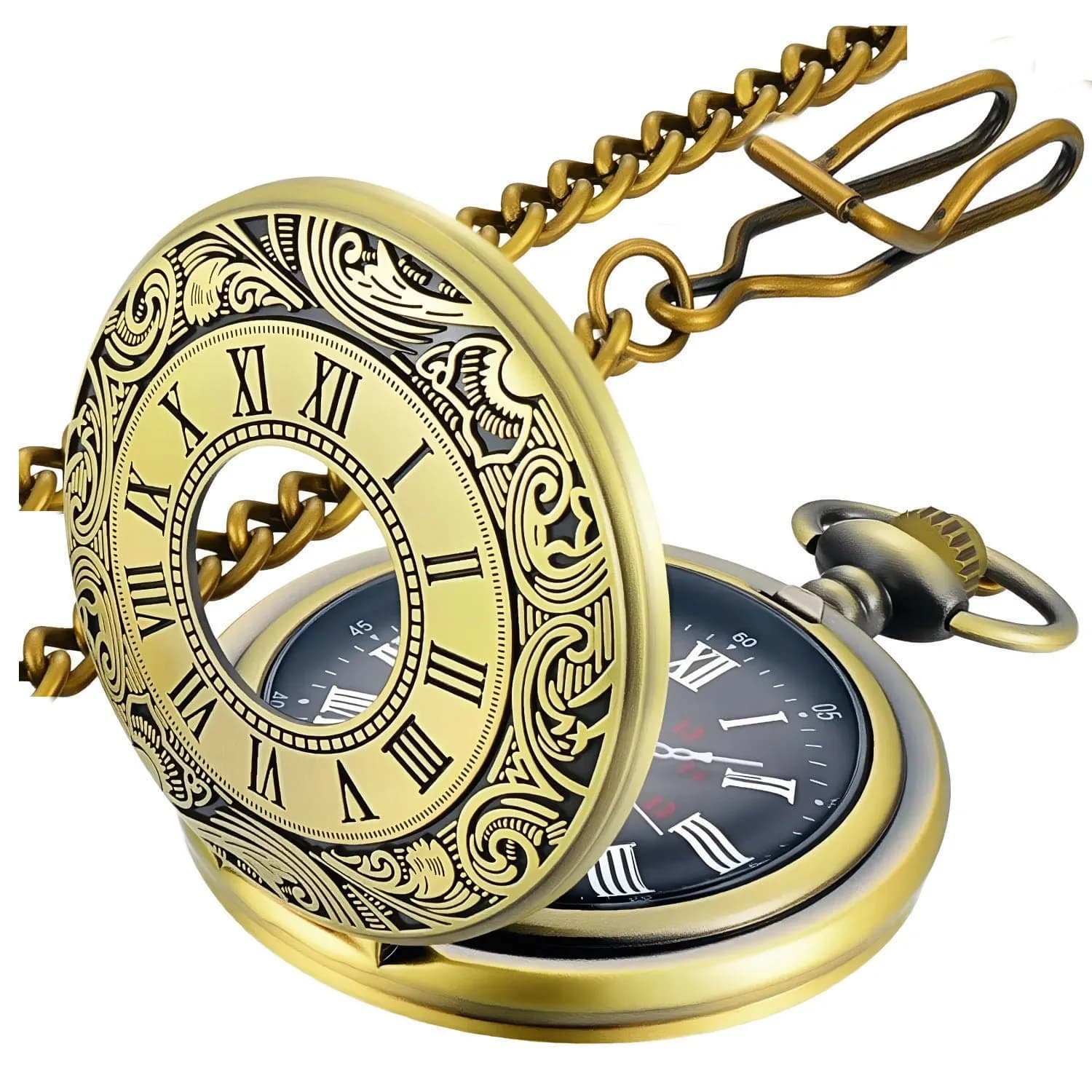 LYMFHCH Vintage Pocket Watch with Chain, 4.6cm Case | Classic Roman Numerals Quartz Wristwatch for Gifts