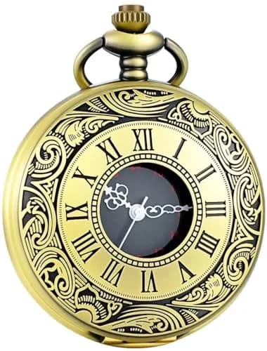 LYMFHCH Vintage Pocket Watch with Chain, 4.6cm Case | Classic Roman Numerals Quartz Wristwatch for Gifts thumbnail 5