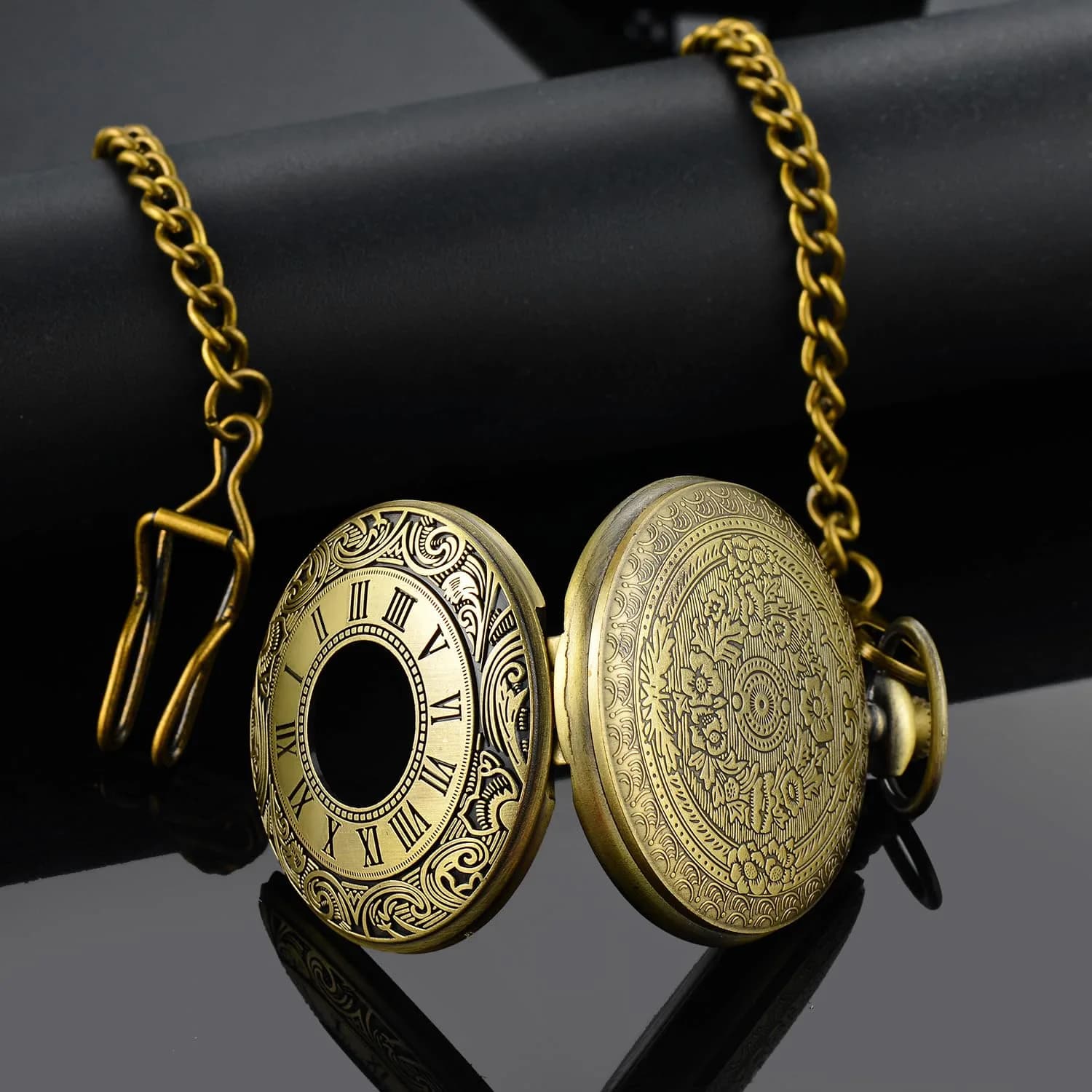 LYMFHCH Vintage Pocket Watch with Chain, 4.6cm Case | Classic Roman Numerals Quartz Wristwatch for Gifts - view 6