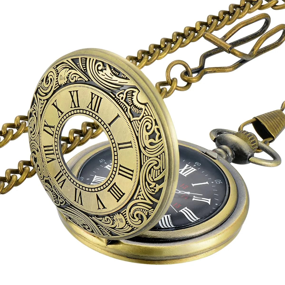 LYMFHCH Vintage Pocket Watch with Chain, 4.6cm Case | Classic Roman Numerals Quartz Wristwatch for Gifts - view 7
