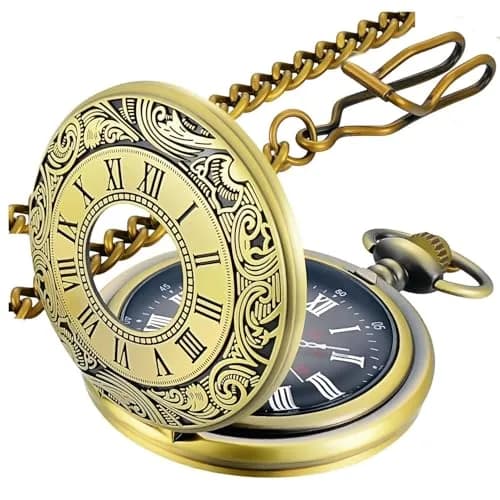 LYMFHCH Vintage Pocket Watch with Chain, 4.6cm Case | Classic Roman Numerals Quartz Wristwatch for Gifts thumbnail 1