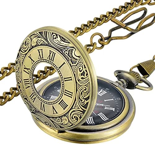 LYMFHCH Vintage Pocket Watch with Chain, 4.6cm Case | Classic Roman Numerals Quartz Wristwatch for Gifts thumbnail 7