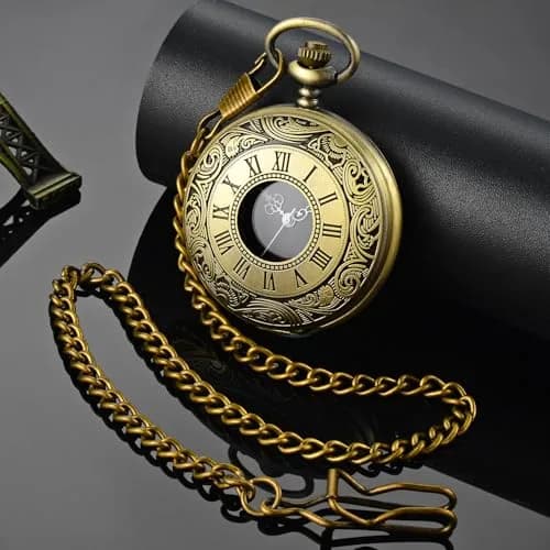 LYMFHCH Vintage Pocket Watch with Chain, 4.6cm Case | Classic Roman Numerals Quartz Wristwatch for Gifts thumbnail 2