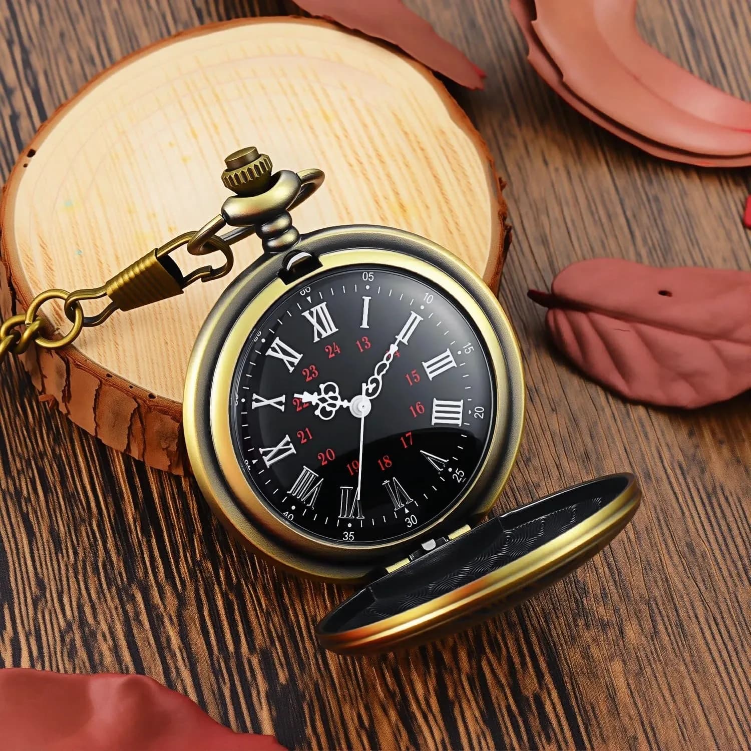 LYMFHCH Vintage Pocket Watch with Chain, 4.6cm Case | Classic Roman Numerals Quartz Wristwatch for Gifts - view 3