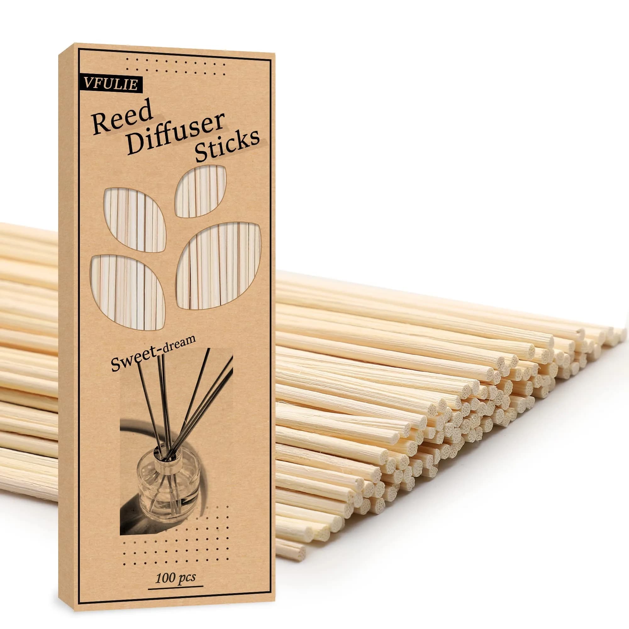 VFULIE 100PCS Reed Diffuser Sticks 10 inches (25.4 cm) | Natural Rattan for Home & Office Fragrance