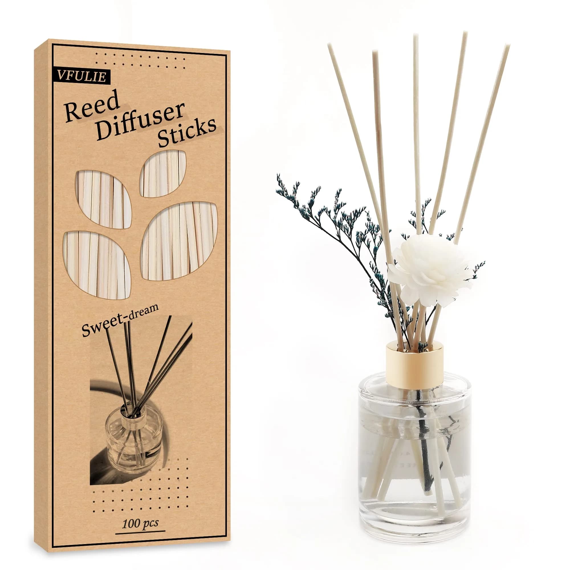 VFULIE 100PCS Reed Diffuser Sticks 10 inches (25.4 cm) | Natural Rattan for Home & Office Fragrance - view 2