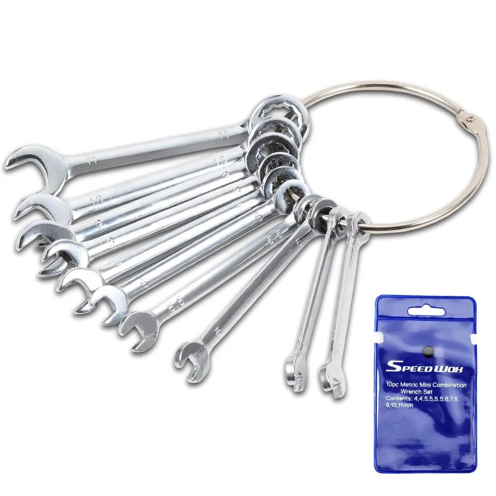 SPEEDWOX Mini Combination Wrench Set 4mm-11mm (0.157"-0.433") & 5/32"-7/16" (0.156"-0.437") | 60 Pcs Total — 10-Piece Metric