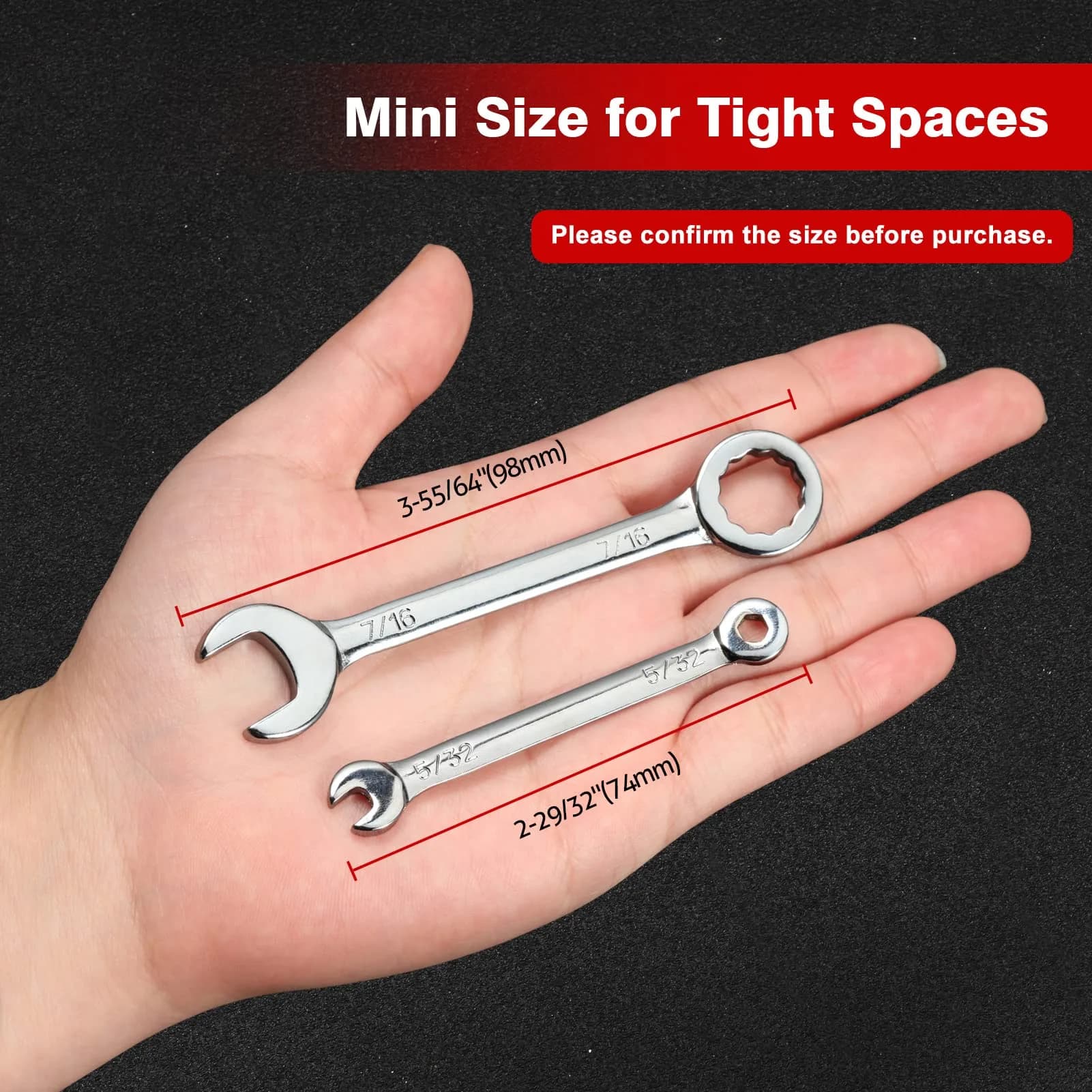 SPEEDWOX Mini SAE Ignition Wrench Set 10 Pcs 5/32"-7/16" | High Carbon Steel Rust-Resistant Chrome Finish - view 5